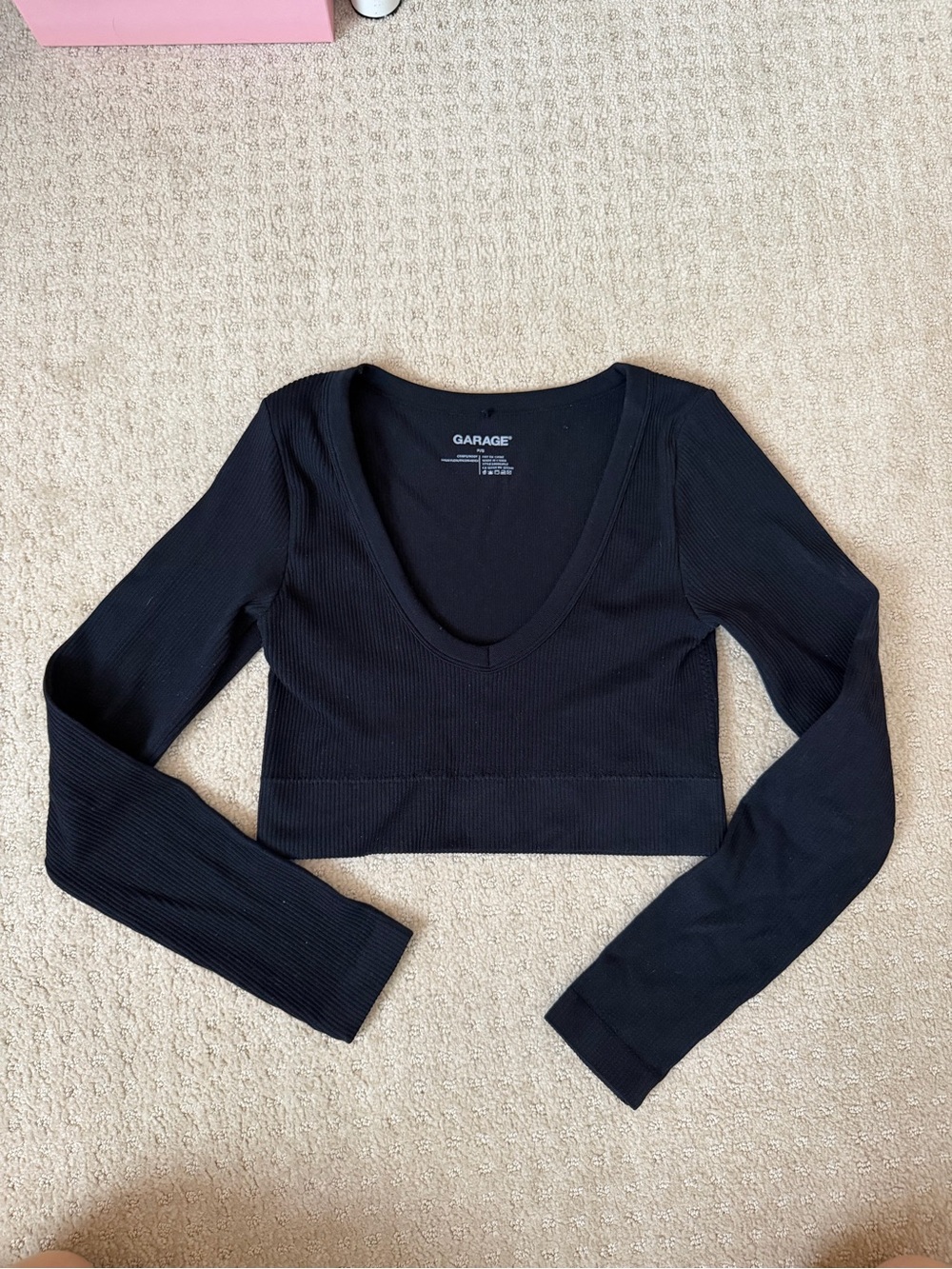 Garage Women's Black Ribbed Long Sleeve Crop Top size small compression body - Picture 2 of 6